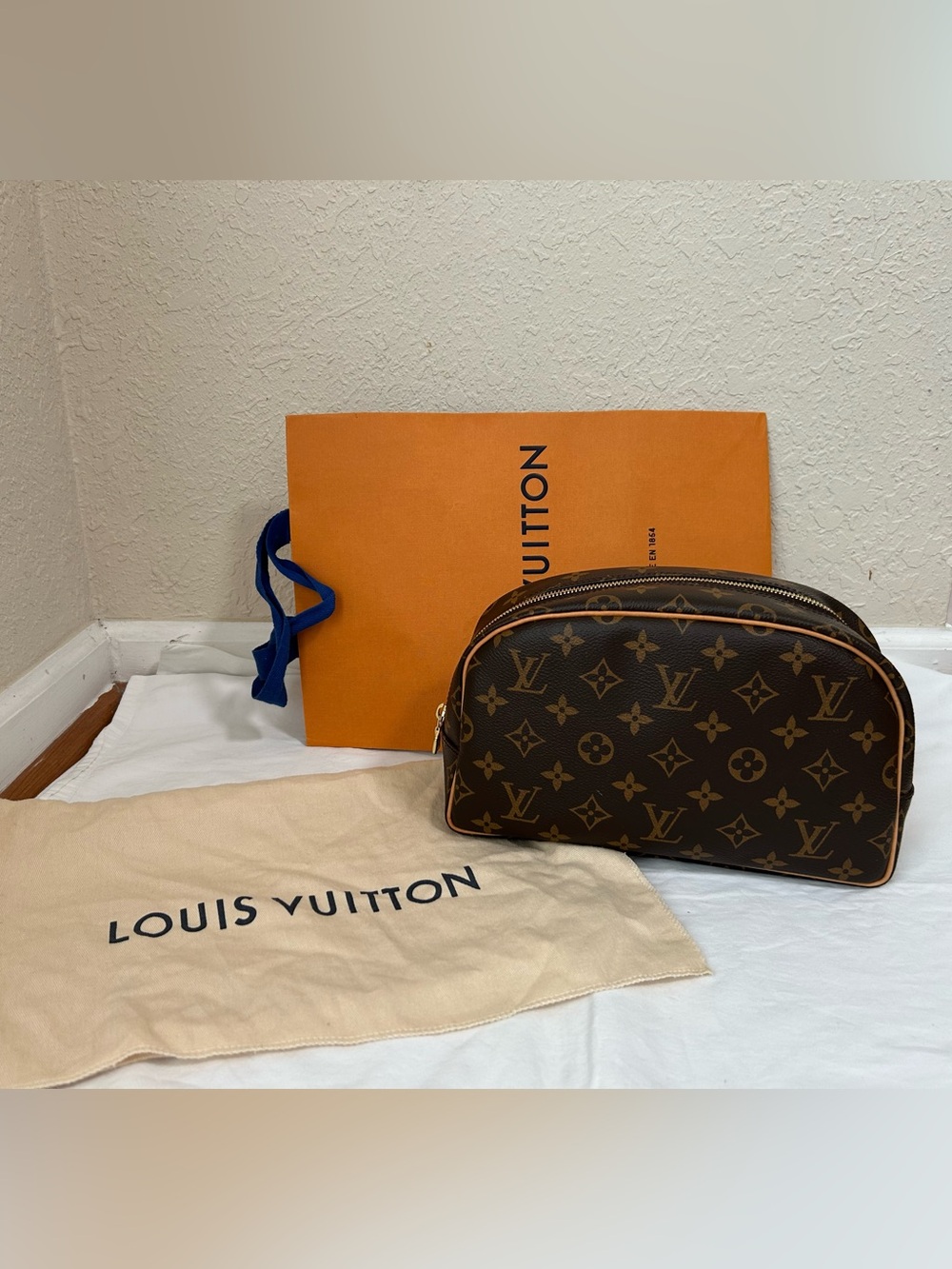 Louis Vuitton Brown Monogram Toiletry Pouch with Tan Trim